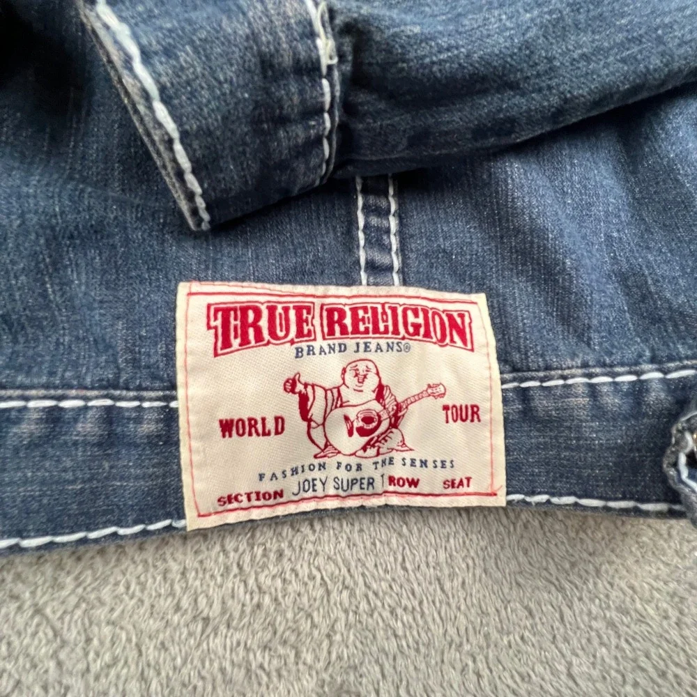 True Religion Denim Jacket Mens 3XL Blue‎ Joey Super T Big Stitch Western Y2K